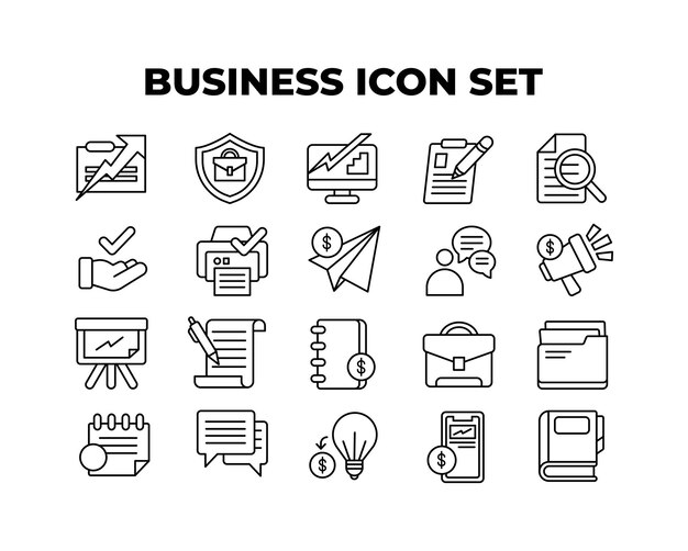Conjunto de ilustración de vector de boceto de contorno de icono de negocio