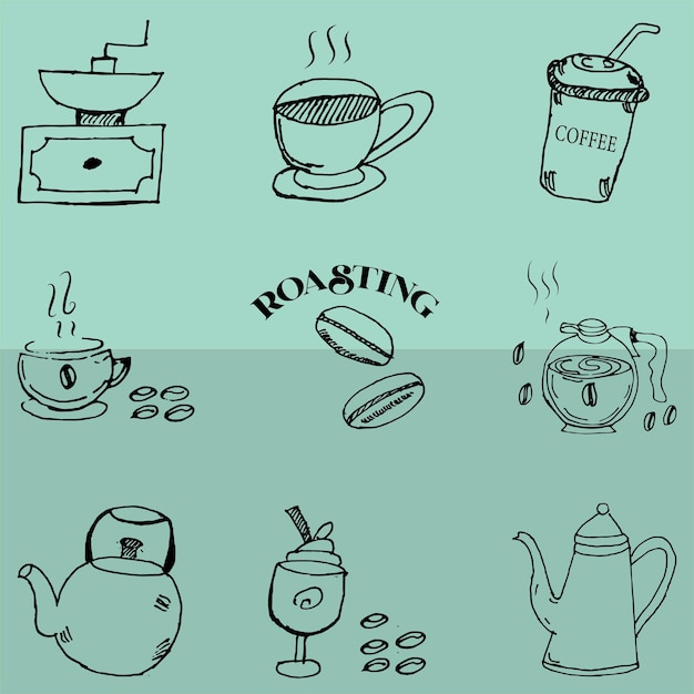 Conjunto de ilustración de vector de café dibujado a mano
