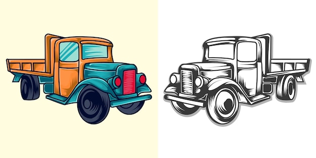 Conjunto de ilustración de vector de camión vintage