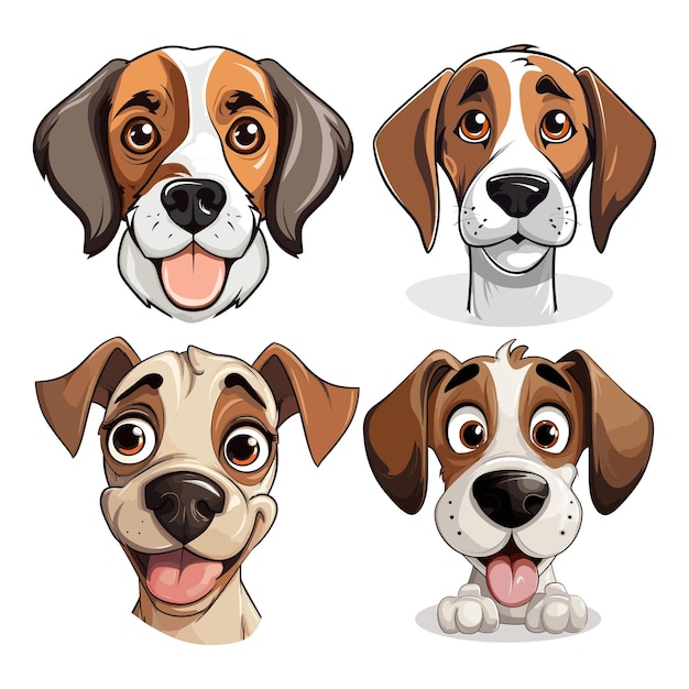 Conjunto de ilustración de vector de caras de perro de dibujos animados