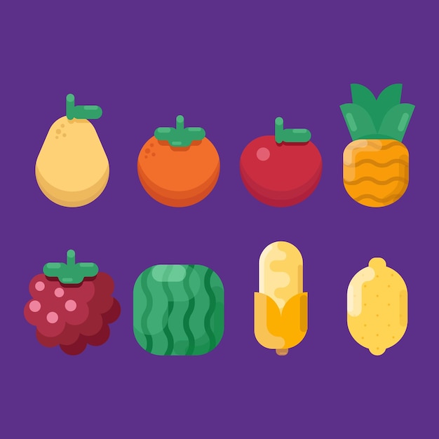 Conjunto de ilustración de vector de colección de iconos de frutas de frutas de dibujos animados