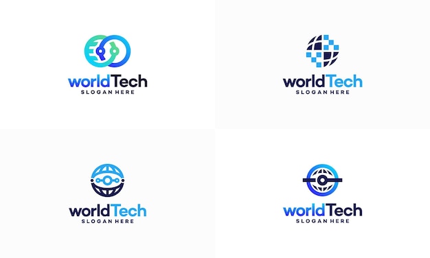 Conjunto de ilustración de vector de concepto de diseños de logotipo de modern world tech, plantilla de logotipo de tecnología de círculo abstracto, vector de diseños de logotipo de wire tech