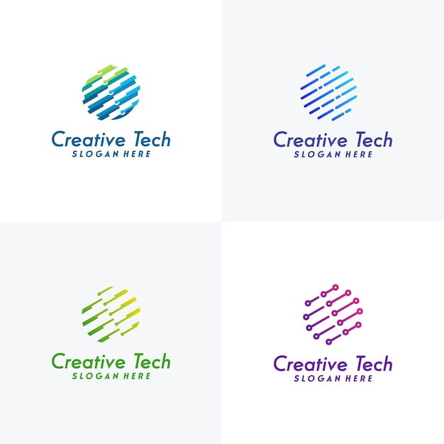 Conjunto de ilustración de vector de concepto de diseños de logotipo de Modern World Tech, plantilla de logotipo de tecnología de círculo abstracto, vector de diseños de logotipo de Wire Tech
