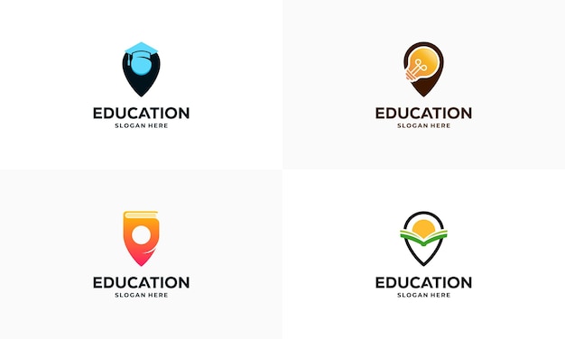 Conjunto de ilustración de vector de concepto de diseños de logotipo de punto de educación, plantilla de icono de símbolo de logotipo de centro de aprendizaje