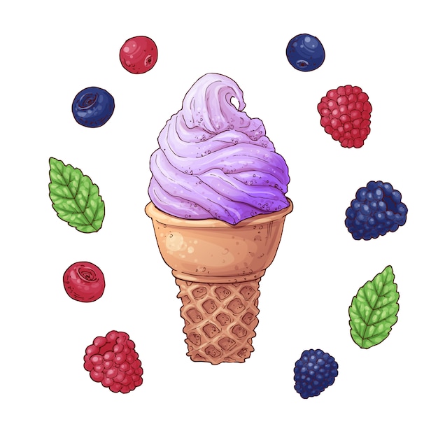 Conjunto de ilustración de vector de cono de helado