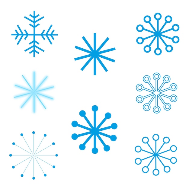 Conjunto de ilustración de vector de diseño de copos de nieve delgada línea ftat. año nuevo y navidad.