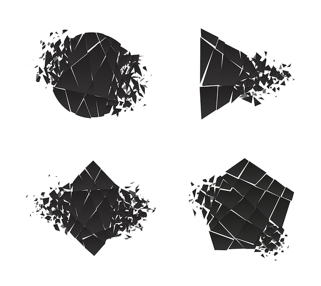 Conjunto de ilustración de vector de diseño de estilo plano roto destrozado de explosión de forma