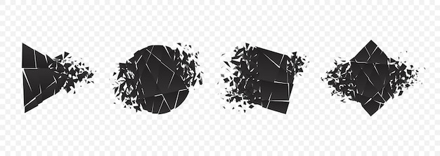 Conjunto de ilustración de vector de diseño de estilo plano roto y destrozado de explosión de forma