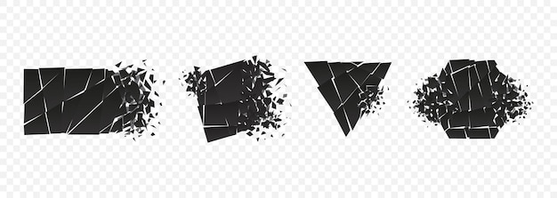Conjunto de ilustración de vector de diseño de estilo plano roto y destrozado de explosión de forma