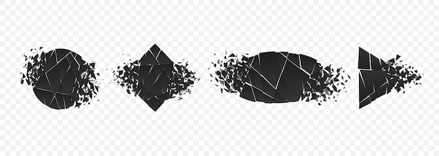 Conjunto de ilustración de vector de diseño de estilo plano roto y destrozado de explosión de forma