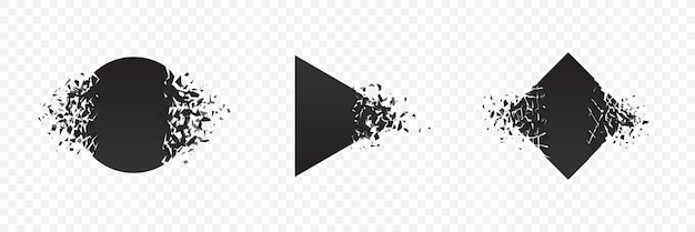 Conjunto de ilustración de vector de diseño de estilo plano roto y destrozado de forma explosión aislado