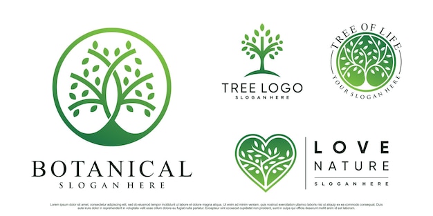 Conjunto de ilustración de vector de diseño de logotipo de árbol de naturaleza con elemento creativo vector premium