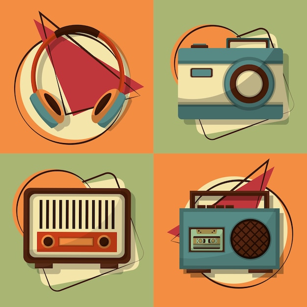 Vector conjunto de ilustración de vector de dispositivos vintage retro