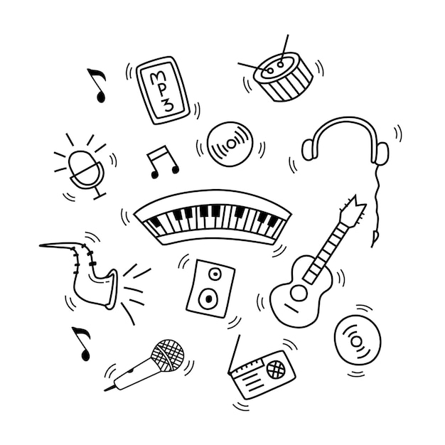 Conjunto de ilustración de vector de doodle de música