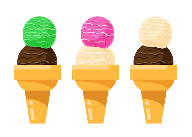 Conjunto de ilustración de vector de elemento aislado de cono de helado