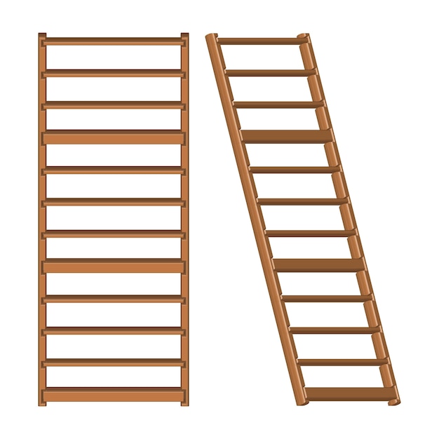 Vector conjunto de ilustración de vector de escalera de madera 3d realista. escalera de madera, escalera, vector de escalera.