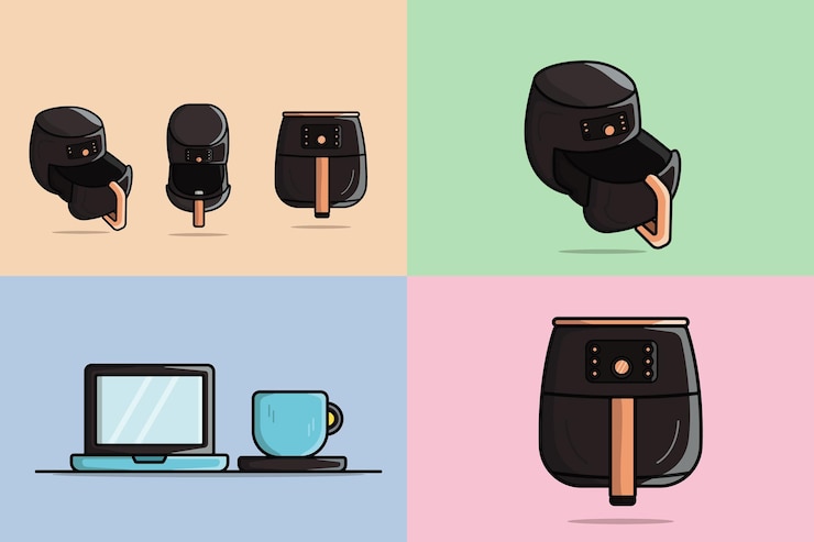 Vector conjunto de ilustración de vector de freidora de aire de cocina concepto de icono de herramienta de trabajo interior de cocina