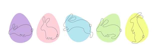 Conjunto de ilustración de vector de huevos de conejos de conejito de Pascua