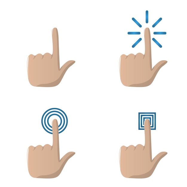 Conjunto de ilustración de vector de icono de dibujos animados 3d Toque o haga clic en diseño de vector de stock de icono