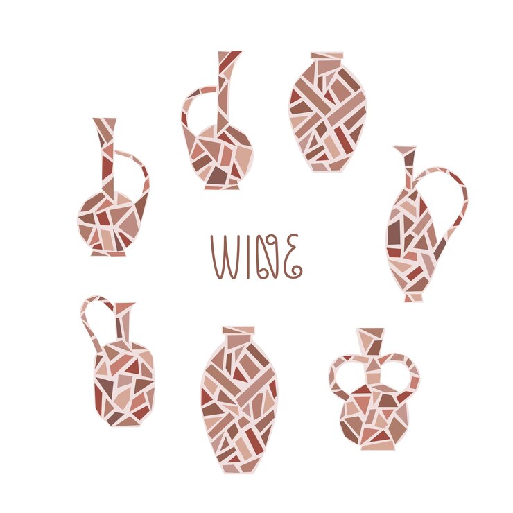 Vector conjunto de ilustración de vector de jarras de vino ánfora de tarro de recipiente de arcilla tradicional de azulejos