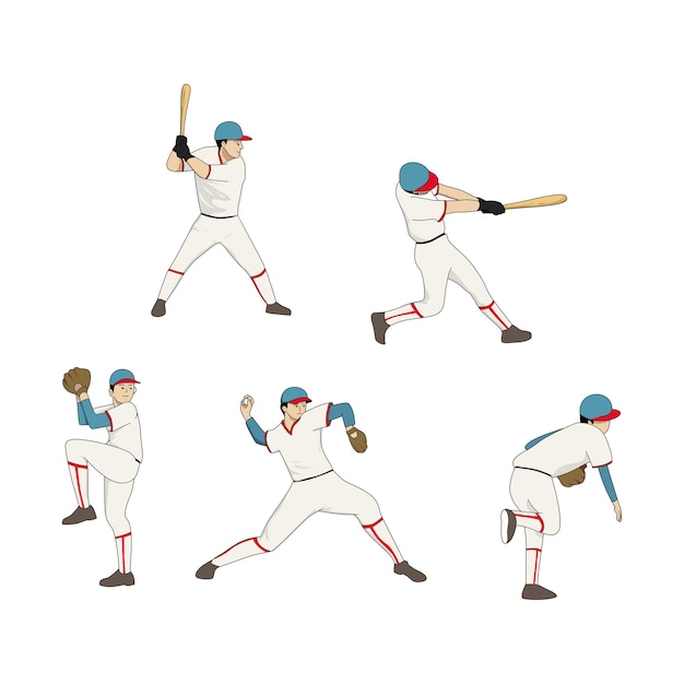 conjunto de ilustración de vector de jugador de béisbol