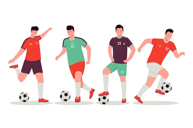 Conjunto de ilustración de vector de jugador de fútbol fútbol
