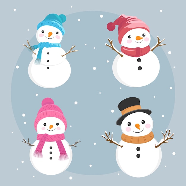 Vector conjunto de ilustración de vector lindo muñeco de nieve