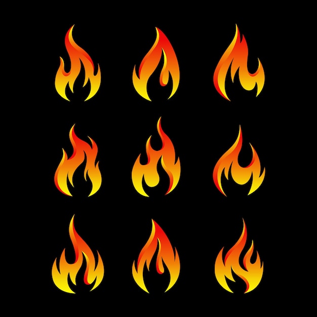 Conjunto de ilustración de vector de llamas de fuego. bueno para señales de fuego, enojo o peligro. estilo de color de gradación simple