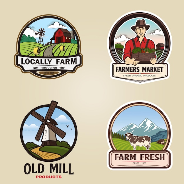 Conjunto de ilustración de vector de logotipo de granja