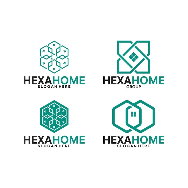 Conjunto de ilustración de vector de logotipo de inicio de hexágono