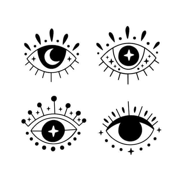 Conjunto de ilustración de vector de mal de ojo negro místico