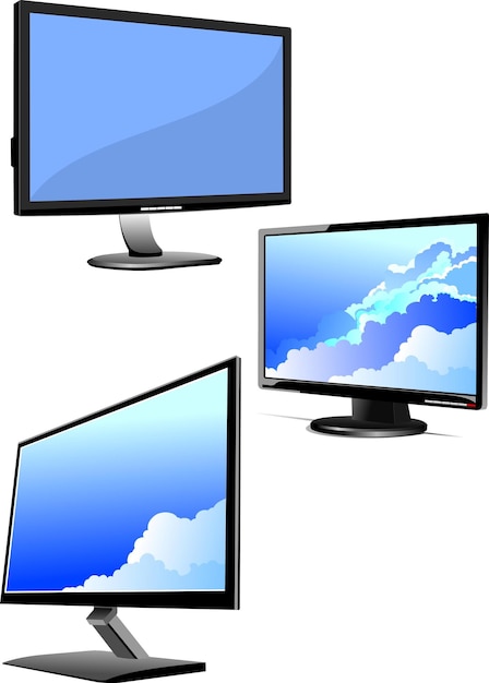 Conjunto de ilustración de Vector de pantalla de monitor de computadora plana