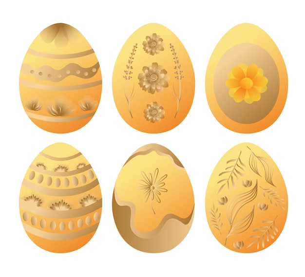 Vector conjunto de ilustración de vector de pascua de huevos de pascua de colores seis hermosos huevos en técnica de degradado chic easter