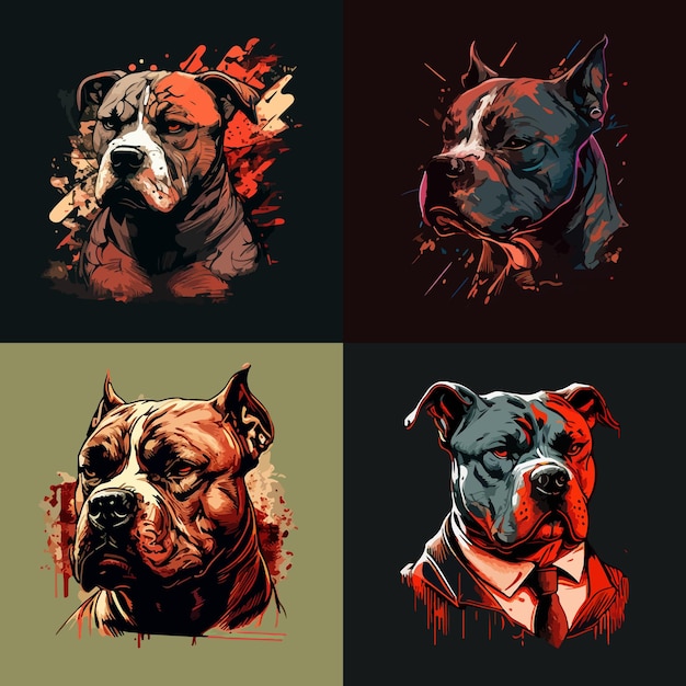 Conjunto de ilustración de vector de pitbull enojado