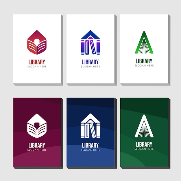 Conjunto de ilustración de vector de plantilla de logotipo moderno libro y biblioteca