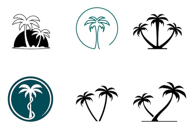 conjunto de ilustración de vector de plantilla de logotipo de verano de palmera