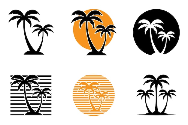 conjunto de ilustración de vector de plantilla de logotipo de verano de palmera