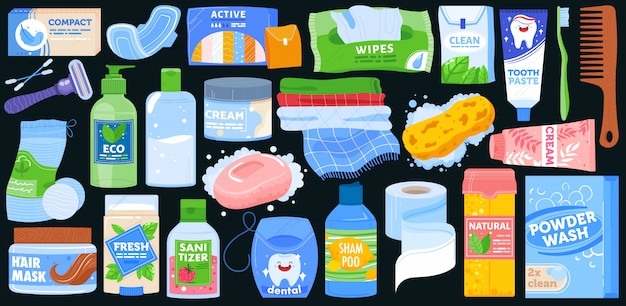 Conjunto de ilustración de vector de producto de baño de higiene.