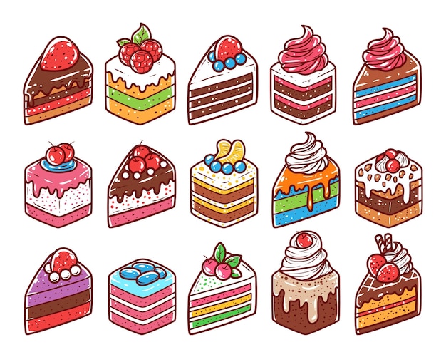 Conjunto de ilustración de vector de rebanada de pastel