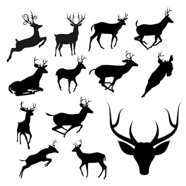 Conjunto de ilustración de vector de silueta de ciervo diferente