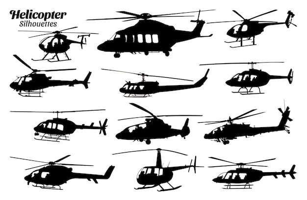 Conjunto de ilustración de vector de silueta de helicóptero