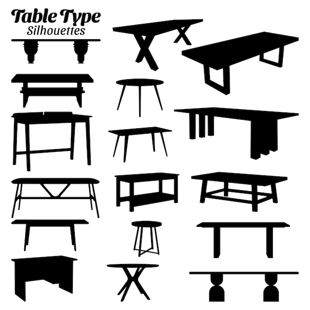 Conjunto de ilustración de vector de silueta de tablas
