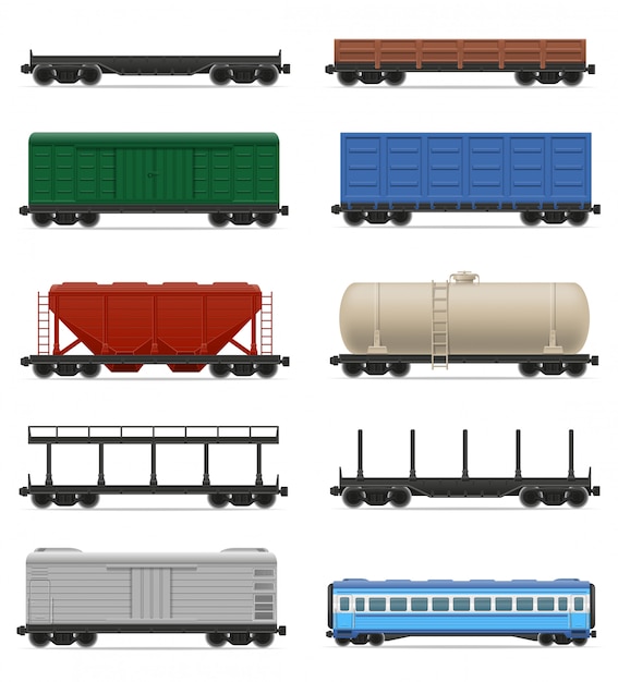 Conjunto de ilustración de vector de tren de tren de ferrocarril realista