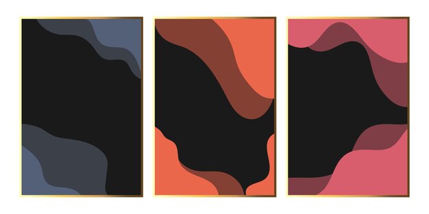 Conjunto de ilustración vectorial abstracta con ondas y marcos dorados Arte minimalista abstracto