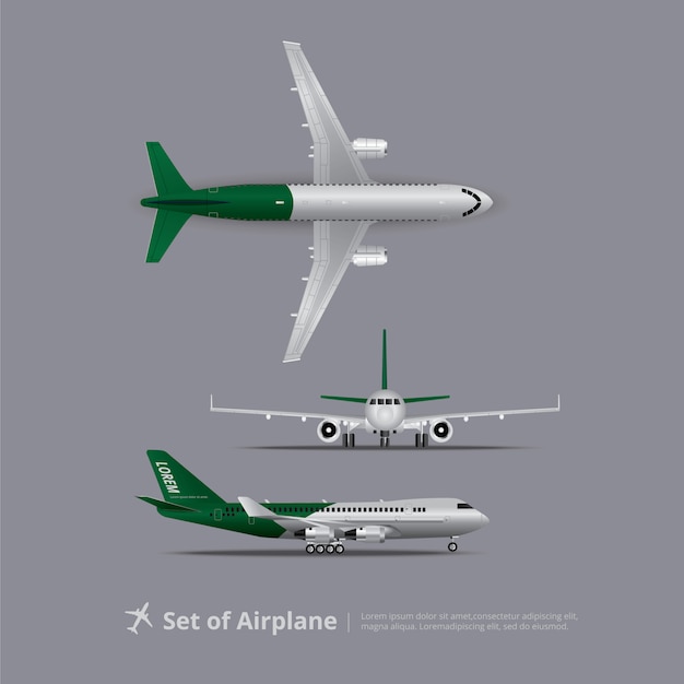 Conjunto de ilustración vectorial aislada de avión