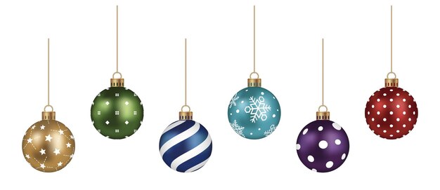 Conjunto de ilustración vectorial de bolas de Navidad realista aislado en un fondo blanco.