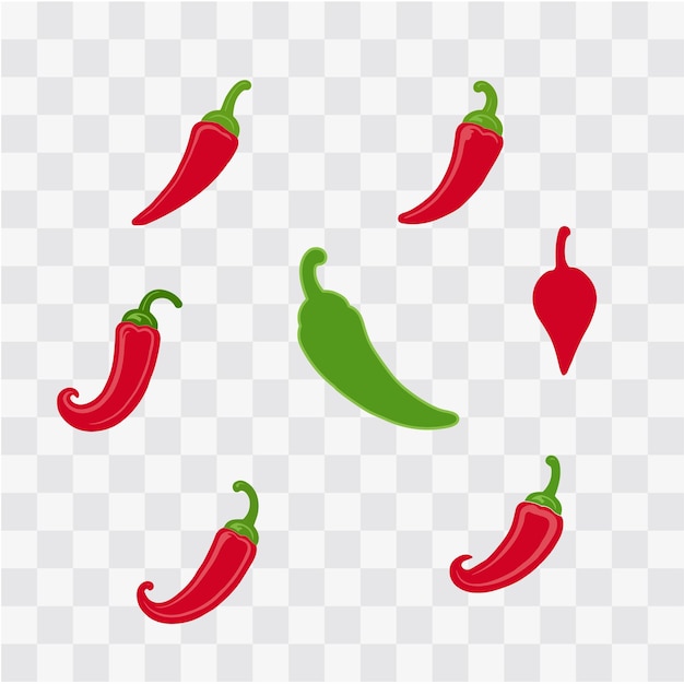 un conjunto de ilustración vectorial de chile iconos de chile coloridos aislados