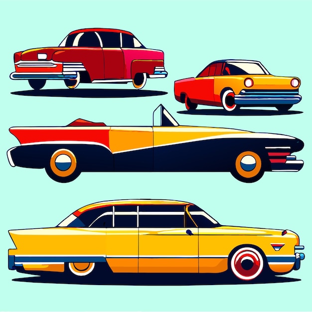 Vector conjunto de ilustración vectorial de coches retro