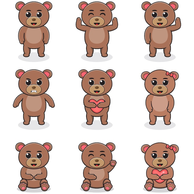 Conjunto de ilustración vectorial de dibujos animados de oso