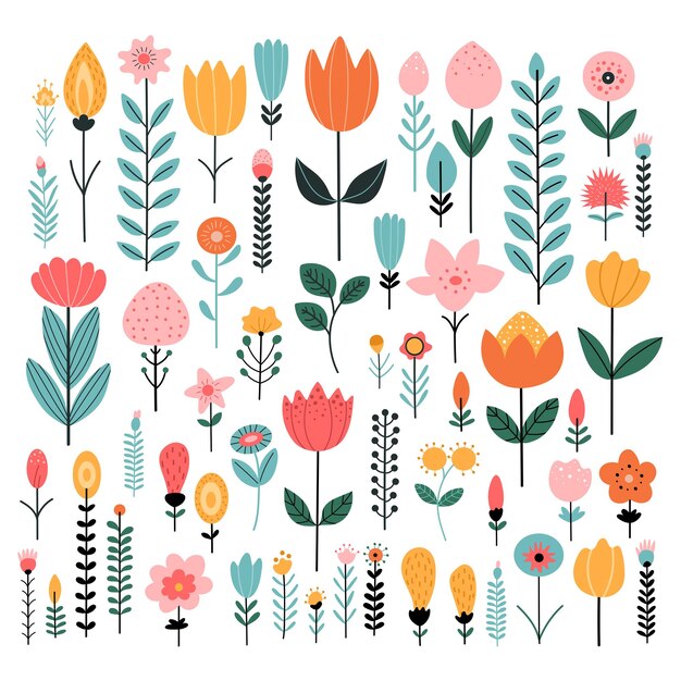 Conjunto de ilustración vectorial de flores simples